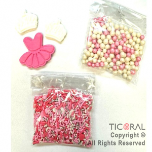 SET DECORACION COMESTIBLE PRINCESAS FORMITAS-SPRINKLERS-PERLAS 40 GR X 3